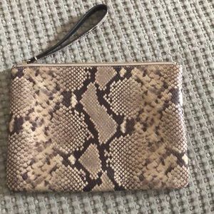 Banana Republic 8x11 snake skin synthetic leather clutch with wrist strap